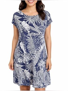 New Tommy Bahama Lava Cove Navy Blue/White Tropical Resort Short Dress Sz S